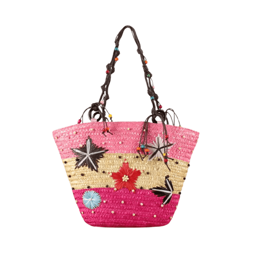 LayAura COLORFUL HANDWOVEN STRAW BEACH BAG