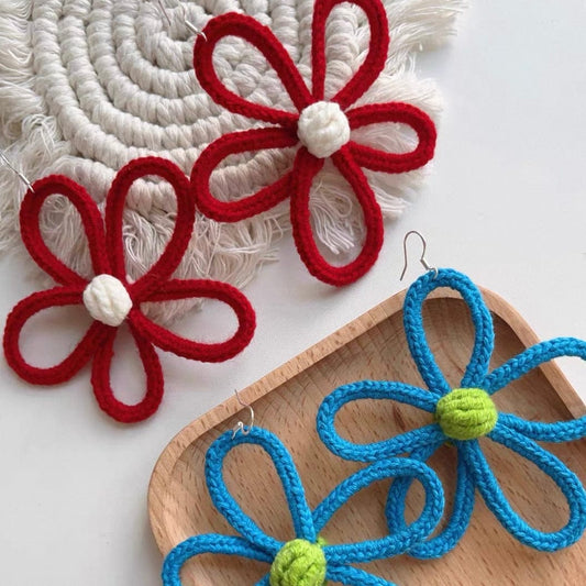 LayAura CROCHET FLOWER STATEMENT EARRINGS
