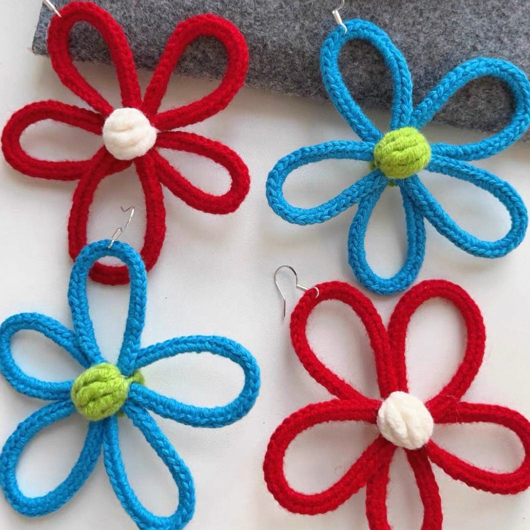 LayAura CROCHET FLOWER STATEMENT EARRINGS