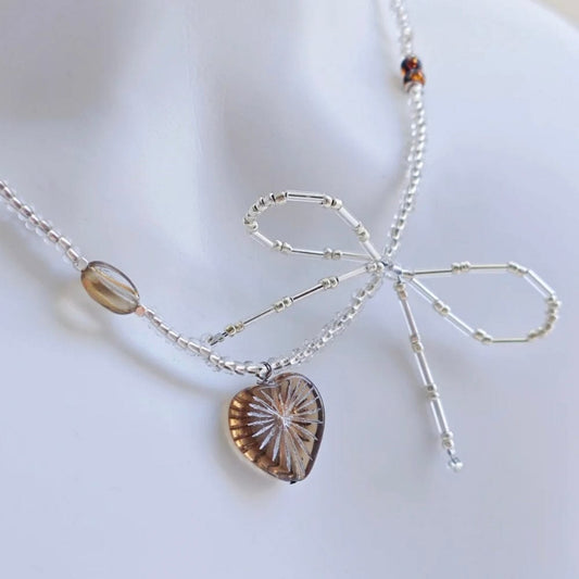 LayAura GOLDEN SUNBURST HEART BEADED NECKLACE