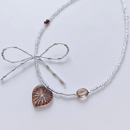 LayAura GOLDEN SUNBURST HEART BEADED NECKLACE