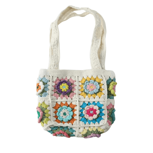 LayAura white HANDMADE BOHO CROCHET TOTE BAG