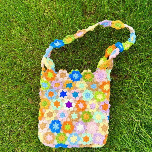 LayAura HANDMADE COLORFUL CROCHET FLOWER BAG