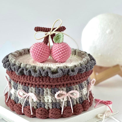 LayAura Handmade Crochet Cherry Cake Storage Box