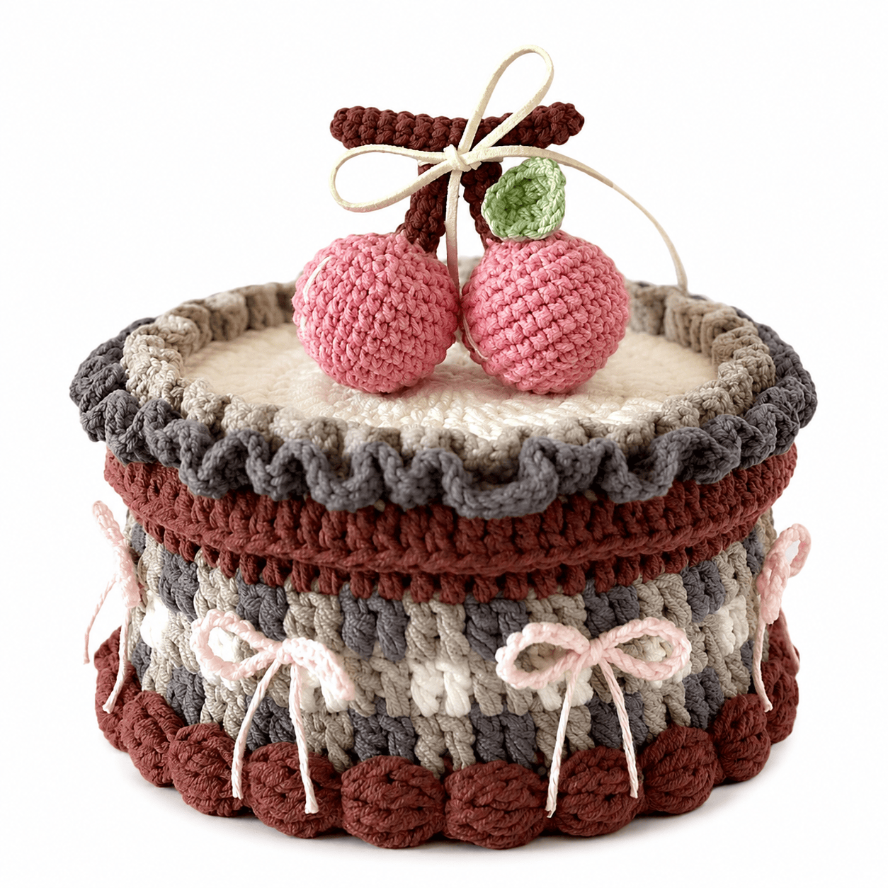 LayAura Handmade Crochet Cherry Cake Storage Box