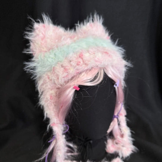 LayAura HANDMADE FUZZY CAT EAR HAT
