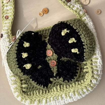 LayAura HANDMADE GREEN BUTTERFLY CROCHET BAG