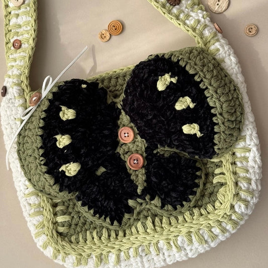LayAura HANDMADE GREEN BUTTERFLY CROCHET BAG