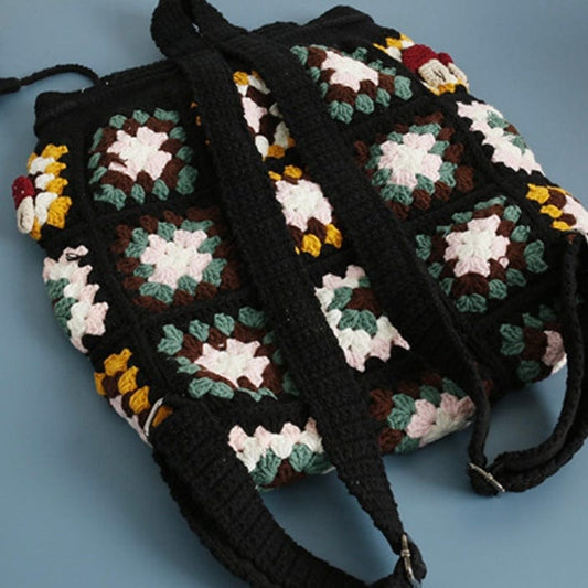 LayAura black HANDMADE MUSHROOM CROCHET BACKPACK