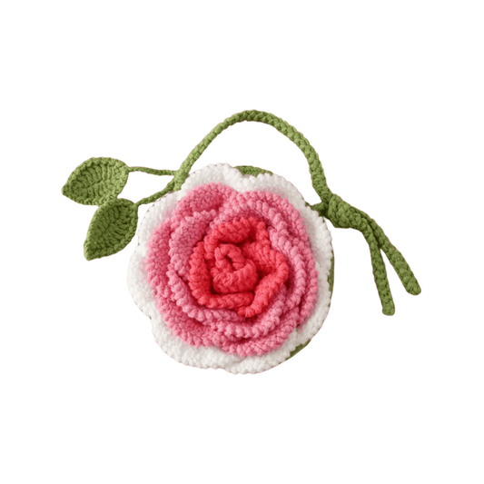 LayAura HANDMADE PINK ROSE CROCHET COIN PURSE