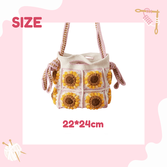 LayAura pink HANDMADE SUNFLOWER CROCHET BAG
