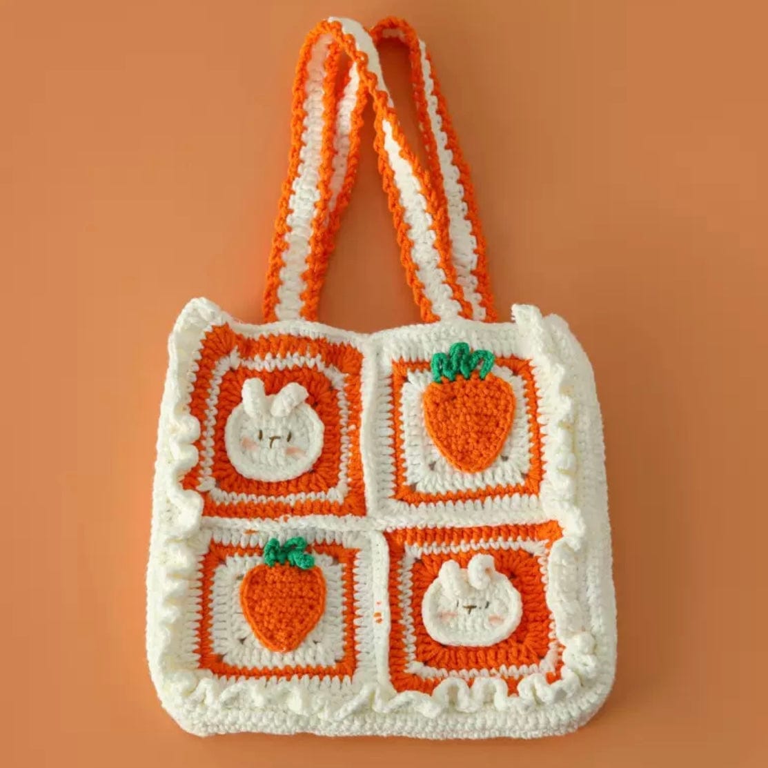 LayAura Orange CROCHET FRUIT TOTE BAG