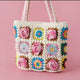 LayAura pink COLORFUL GRANNY SQUARE CROCHET TOTE BAG