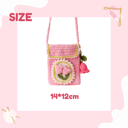 LayAura PINK TULIP CROCHET PHONE BAG
