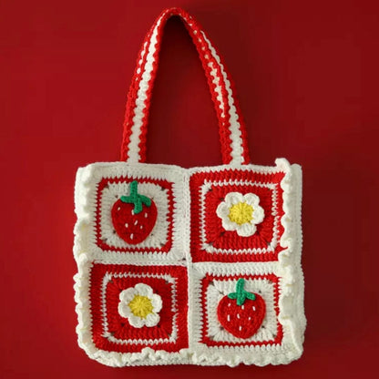 LayAura red CROCHET FRUIT TOTE BAG