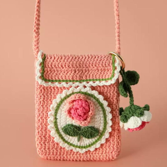 LayAura tulip PINK TULIP CROCHET PHONE BAG