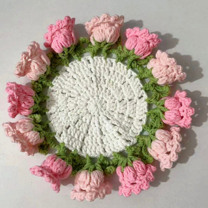 LayAura tulip HANDMADE CROCHET ROSE COASTER BASKET – DECORATIVE & FUNCTIONAL